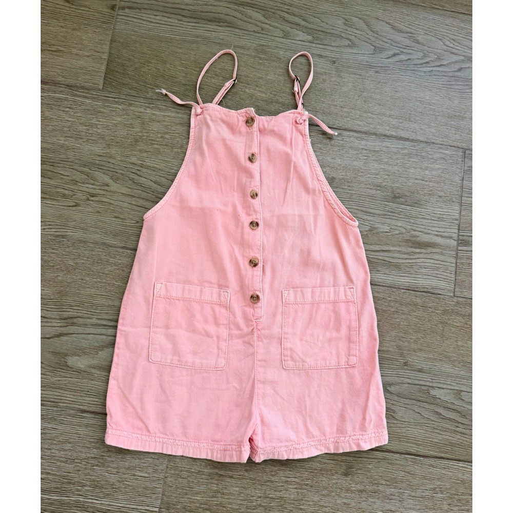 Billabong Girls Pink Denim Button Front Romper S Pockets Adjustable Straps